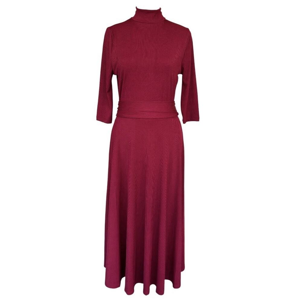 Unique Vintage Magenta Ribbed Mock Neck Maxi Dress M 8/10 Mod Boho Rockabilly
